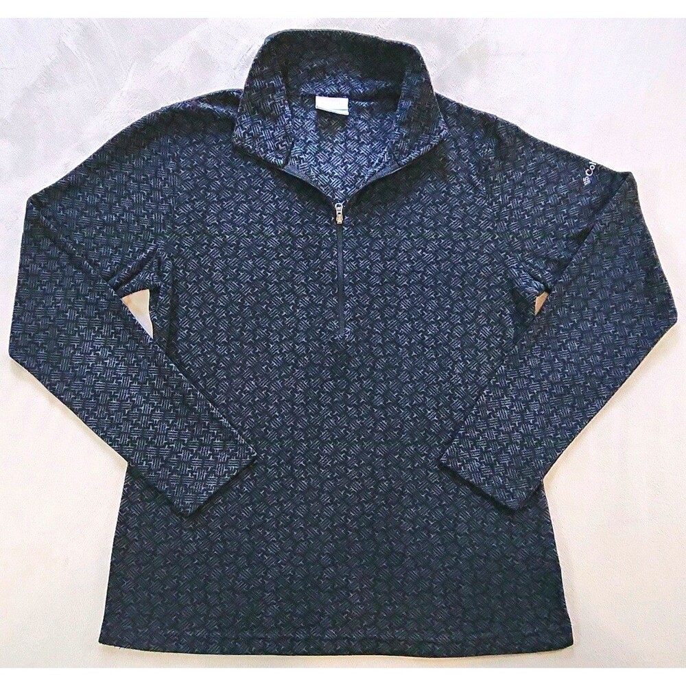 Columbia Women's 1/4 Zip Fleece Pullover Sweater L Blue Gray Geometric Mock